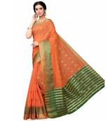 Orange Woven Cotton Silk Saree With Blouse