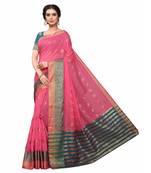 Pink Woven Cotton Silk Saree With Blouse