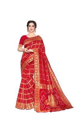 Red Woven Jacquard Saree With Blouse 1