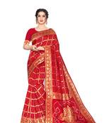 Red Woven Jacquard Saree With Blouse