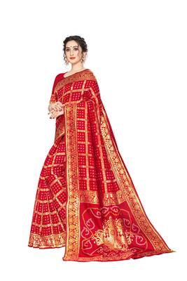 Red Woven Jacquard Saree With Blouse 2