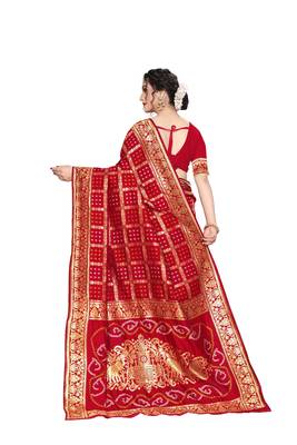 Red Woven Jacquard Saree With Blouse 3