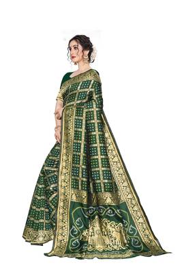 Green Woven Jacquard Saree With Blouse 2