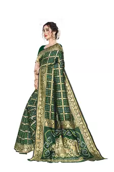 Green Woven Jacquard Saree With Blouse