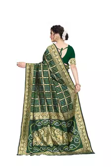 Green Woven Jacquard Saree With Blouse