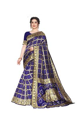 Blue Woven Jacquard Saree With Blouse 1