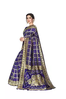 Blue Woven Jacquard Saree With Blouse