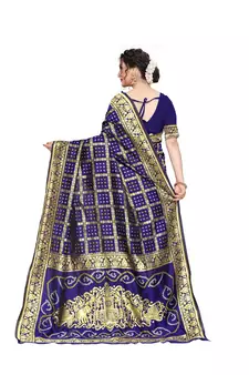 Blue Woven Jacquard Saree With Blouse