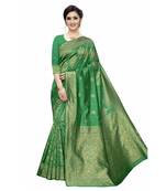 Green woven jacquard saree with blouse