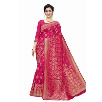 Pink Woven Jacquard Saree With Blouse 1