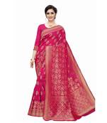 Pink Woven Jacquard Saree With Blouse