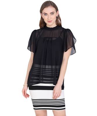 Black plain georgette party-tops 1