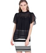 Black plain georgette party-tops