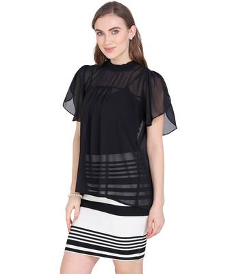 Black plain georgette party-tops 2
