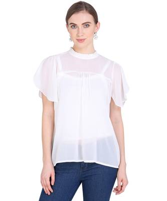 White plain georgette party-tops 1