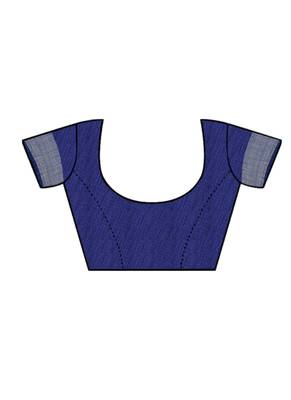 Dark Blue Printed Linen Saree With Blouse 6