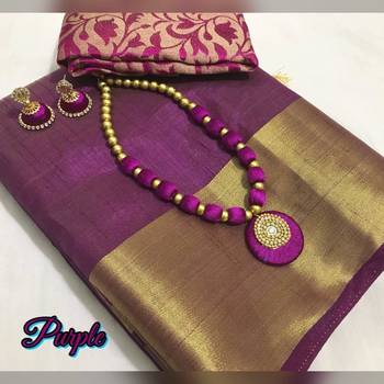 Purple Plain Tussar Silk Blend Saree With Blouse 1