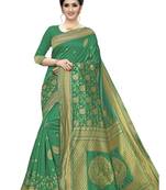 Green woven jacquard saree with blouse