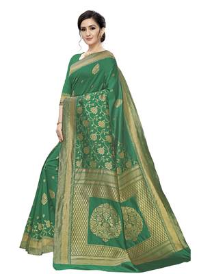 Green woven jacquard saree with blouse 2
