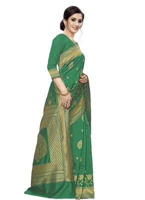 Green woven jacquard saree with blouse 3