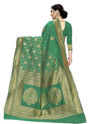Green woven jacquard saree with blouse 4