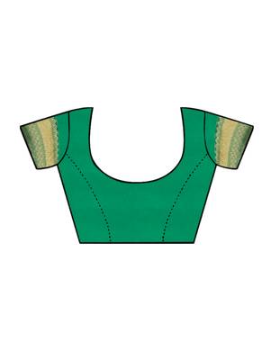 Green woven jacquard saree with blouse 5
