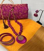 Yellow Plain Tussar Silk Blend Saree With Blouse