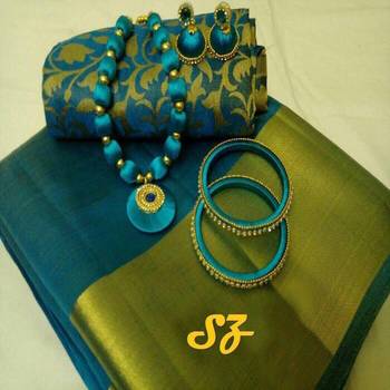 Green Plain Tussar Silk Blend Saree With Blouse 1