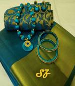 Green Plain Tussar Silk Blend Saree With Blouse