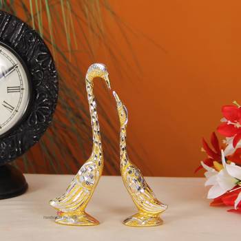 pair of kissing Swan and duck Home Decor Showpiece - 7.25 inch ( Golden ) 1