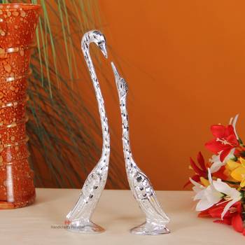 pair of kissing Swan and duck Home Decor Showpiece in white metal - 10 inch ( Silver ) 1