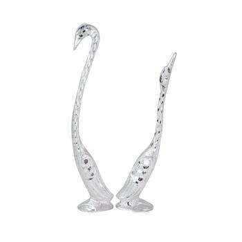 pair of kissing Swan and duck Home Decor Showpiece in white metal - 10 inch ( Silver ) 4