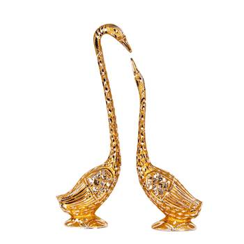 pair of kissing Swan and  duck Home Decor Showpiece in white metal - 14.25 inch ( Golden ) 2