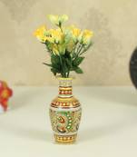 Flower vase in marble peacock painted in meena by  Handicrafts Paradise