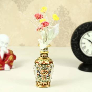 Flower vase in marble with two peacocks  painted in meena by  Handicrafts Paradise 1