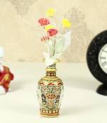 Flower vase in marble with two peacocks  painted in meena by  Handicrafts Paradise