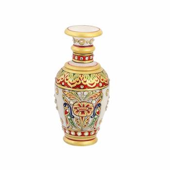 Flower vase in marble with two peacocks  painted in meena by  Handicrafts Paradise 2