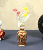 Flower vase carved in  marble meena work by Handicrafts Paradise