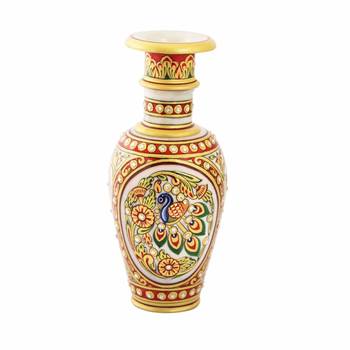 Marble flower pot with intricate peacock painting by Handicrafts Paradise 2