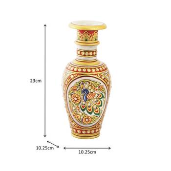 Marble flower pot with intricate peacock painting by Handicrafts Paradise 3
