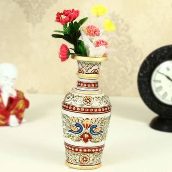 Marble flower Vase with beautiful peacock design by Handicrafts Paradise 1