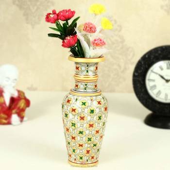 Flower Pot with intricate emboss painting in marble by Handicrafts Paradise 1
