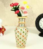 Flower Pot with intricate emboss painting in marble by Handicrafts Paradise