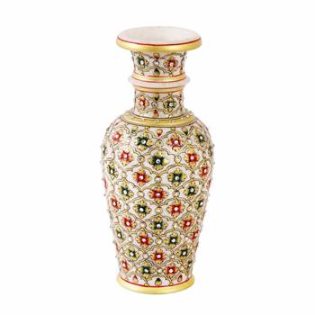 Flower Pot with intricate emboss painting in marble by Handicrafts Paradise 2