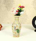 Flower Vase carved in Marble with beautiful peacock with lng feathers by Handicrafts Paradise