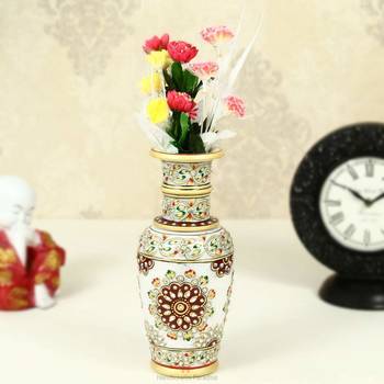 Marble flower Pot with white kundan work by Handicrafts Paradise 1
