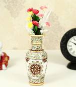 Marble flower Pot with white kundan work by Handicrafts Paradise