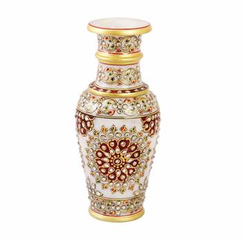 Marble flower Pot with white kundan work by Handicrafts Paradise 2