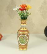 Flower Pot carved in marble with Peacock Painting by Handicrafts Paradise