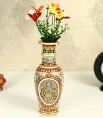 Flower Vase carved in Marble with Hand Painted Peacock by Handicrafts Paradise